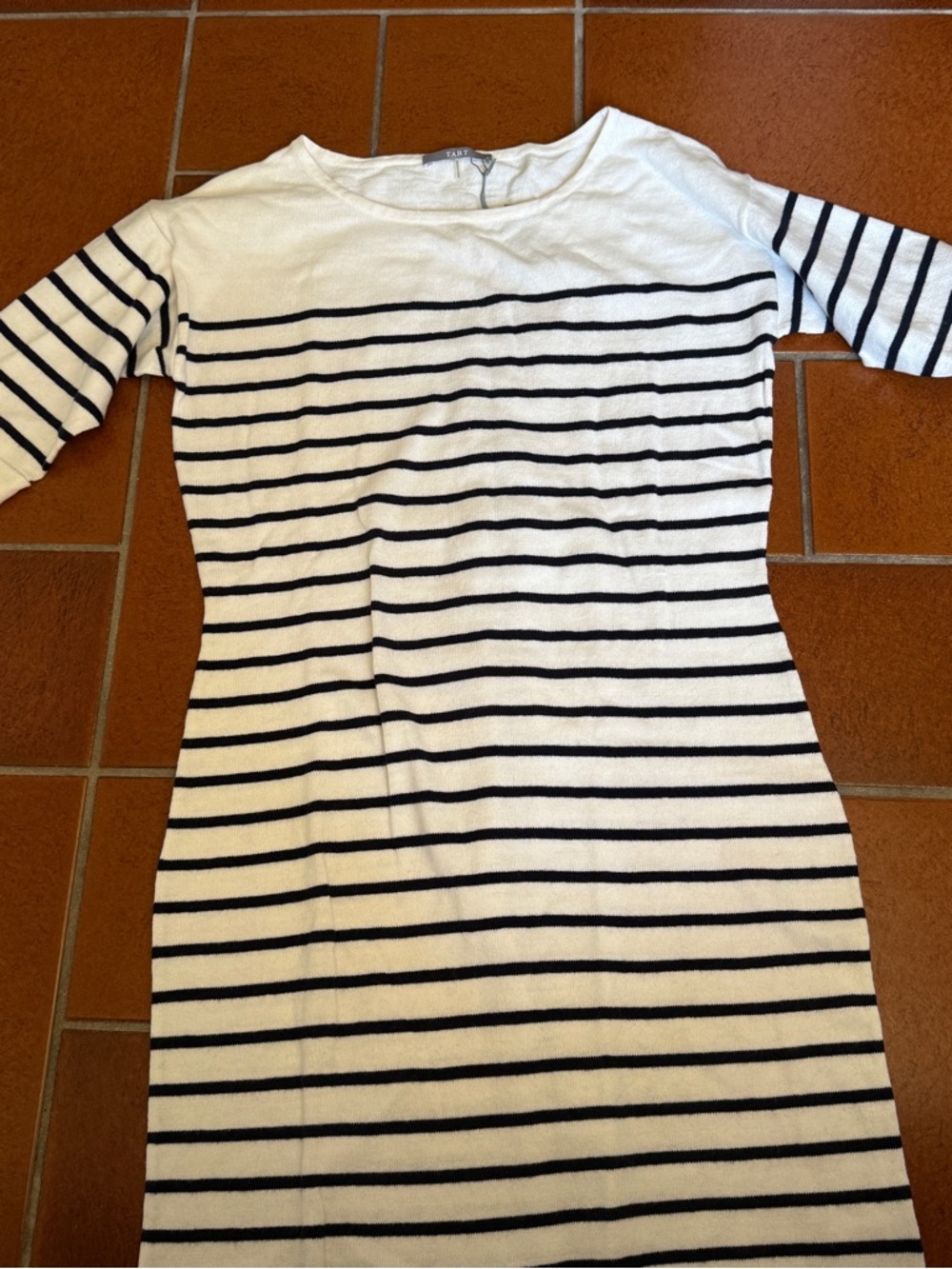 Tart Collections White and Black Striped Boatneck Mini Dress